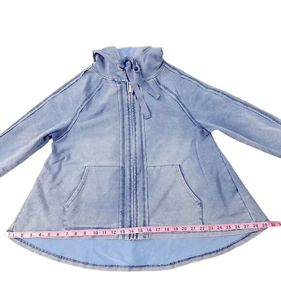 Workshop Republic clothing ~ Blue garment dyed Jacket ~ hi-Lo hem ~ zipped front - Picture 8 of 11